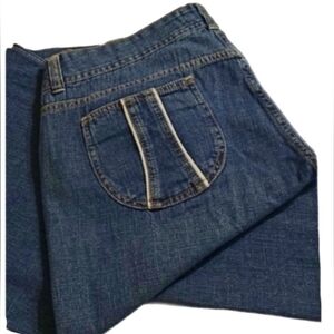 Tex Max Azria Jean Pant Wide Leg Western Wm 32x32 Mid Rise Dark Wash Blue Nice